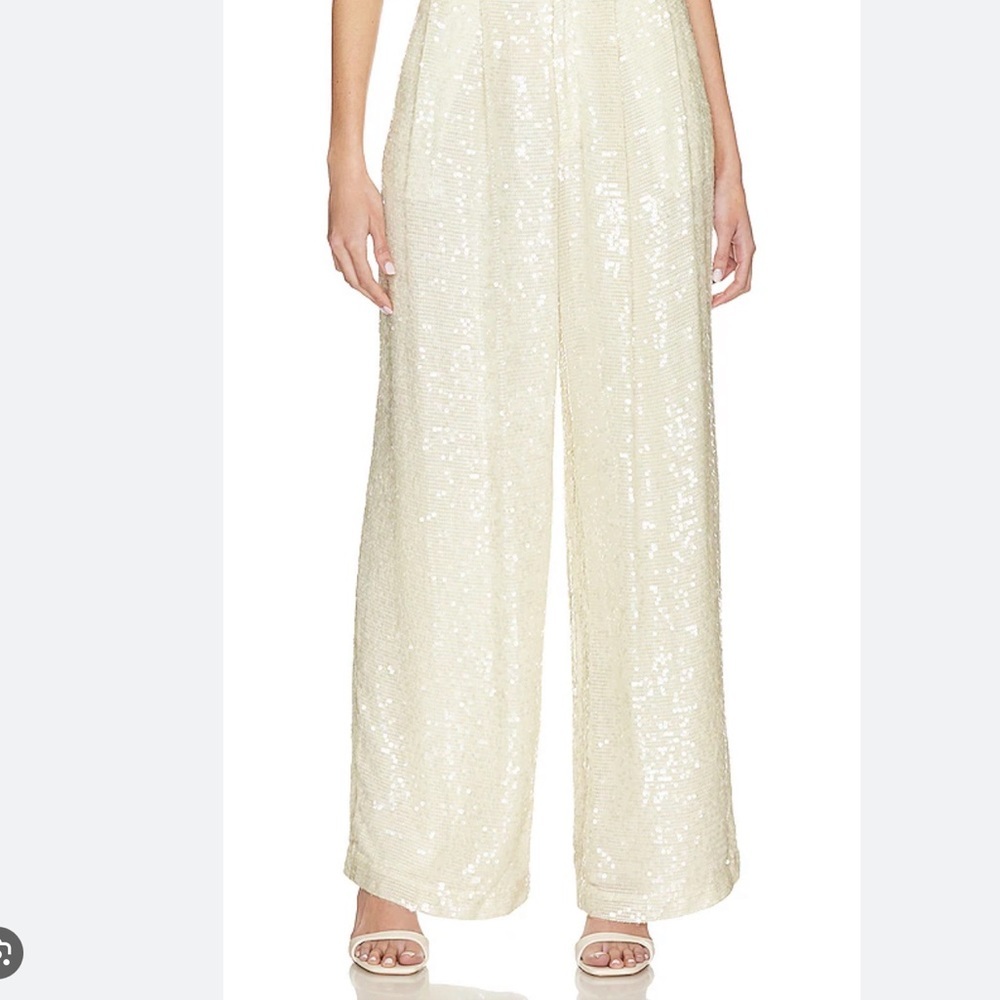 House of Harlow 1960 Cream Sequin Wide-Leg Pants